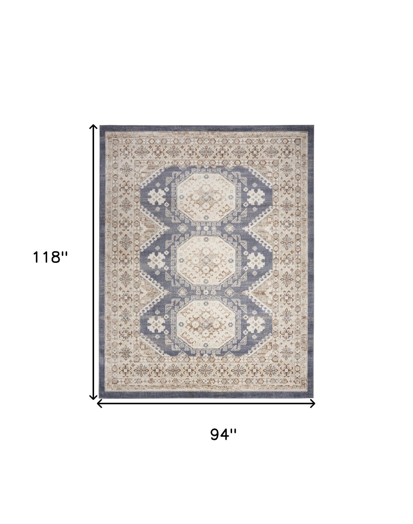 8' X 10' Blue Geometric Distressed Area Rug