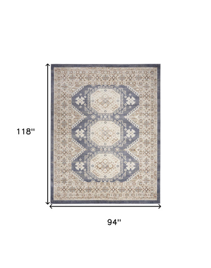 8' X 10' Blue Geometric Distressed Area Rug