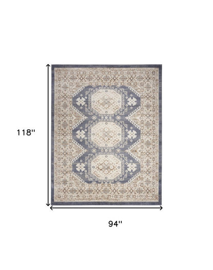 8' X 10' Blue Geometric Distressed Area Rug