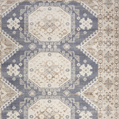 8' X 10' Blue Geometric Distressed Area Rug