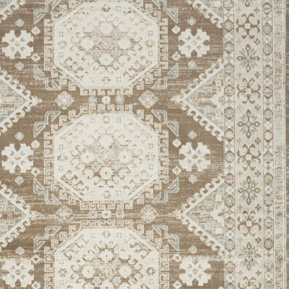 8' X 10' Brown Geometric Distressed Area Rug