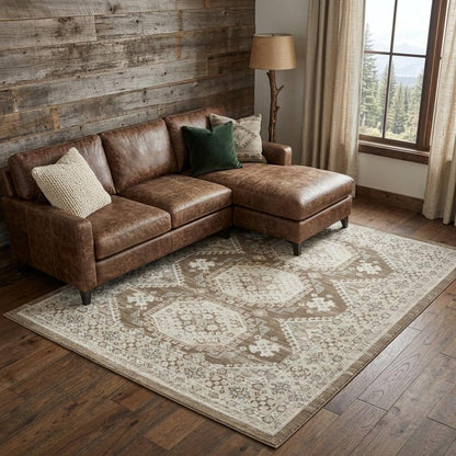 8' X 10' Brown Geometric Distressed Area Rug