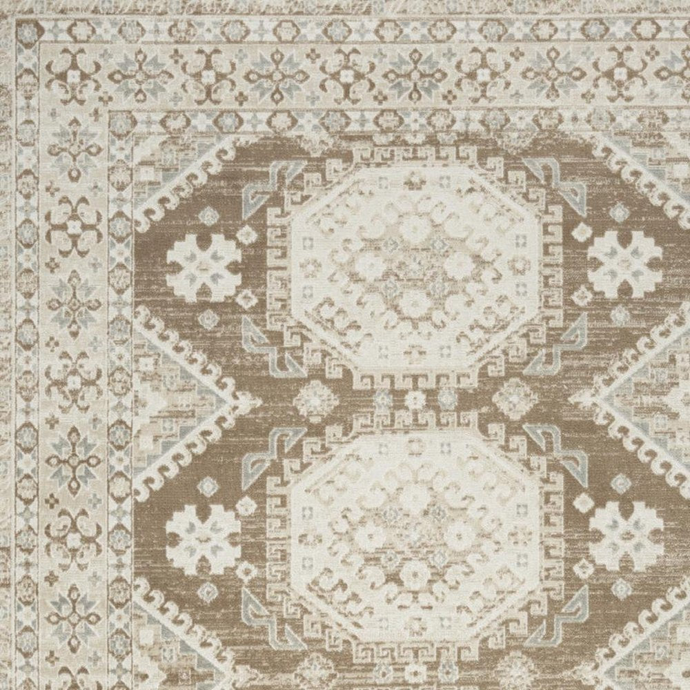 8' X 10' Brown Geometric Distressed Area Rug