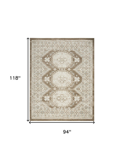 8' X 10' Brown Geometric Distressed Area Rug