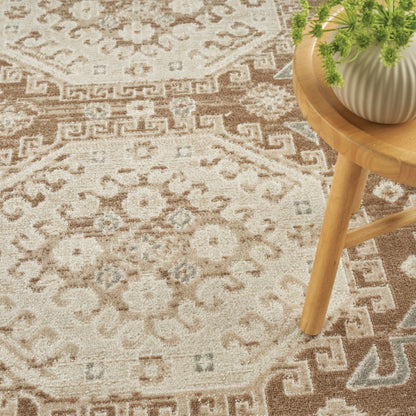 5' X 7' Brown Geometric Distressed Area Rug