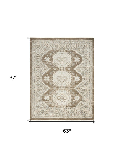 5' X 7' Brown Geometric Distressed Area Rug