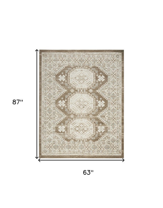 5' X 7' Brown Geometric Distressed Area Rug