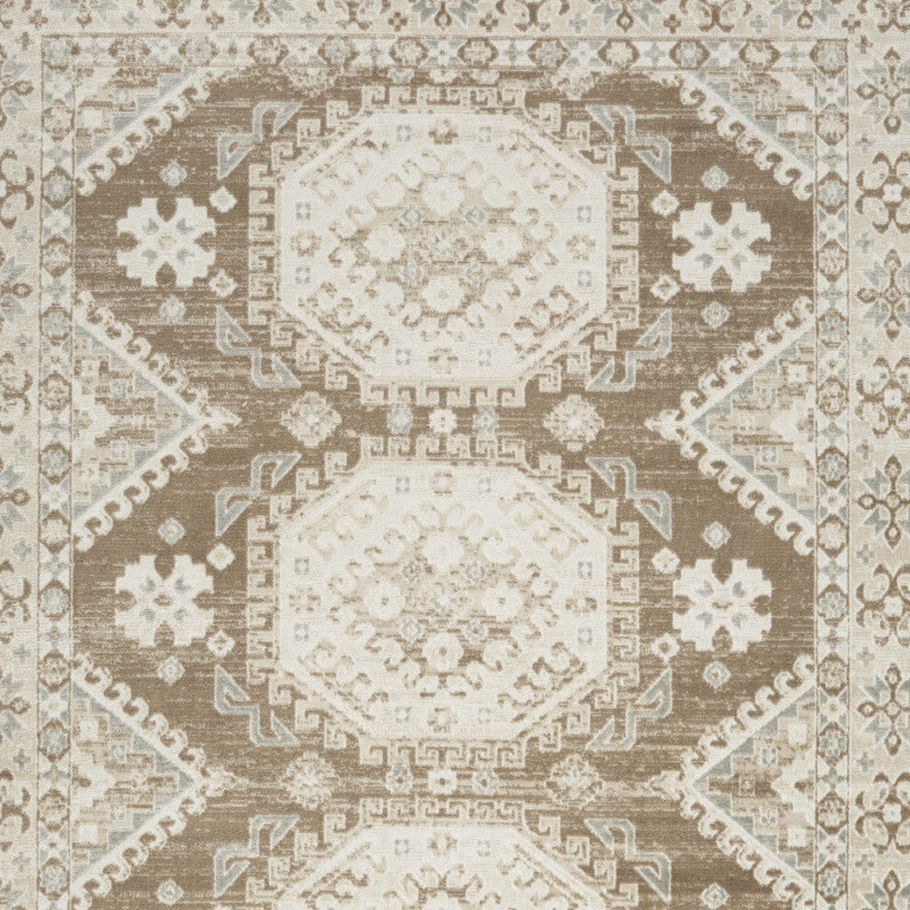 5' X 7' Brown Geometric Distressed Area Rug