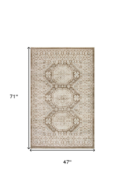 4' X 6' Brown Geometric Distressed Area Rug