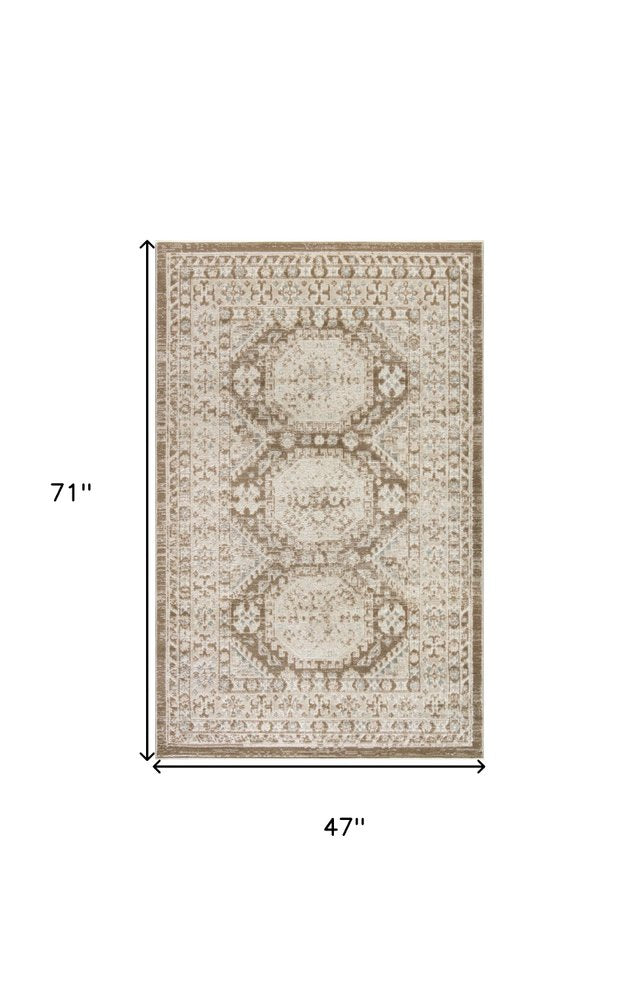 4' X 6' Brown Geometric Distressed Area Rug