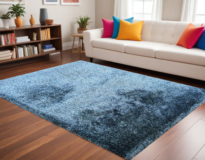 8' X 11' Blue Shag Hand Tufted Area Rug