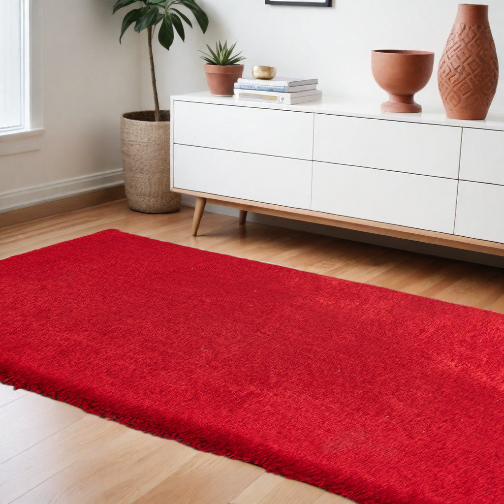 8' X 11' Red Shag Hand Tufted Area Rug