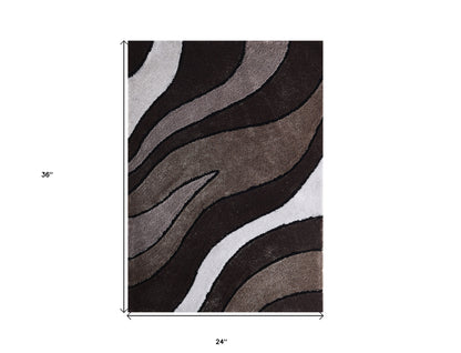 2' X 3' Brown and White Shag Hand Tufted Area Rug