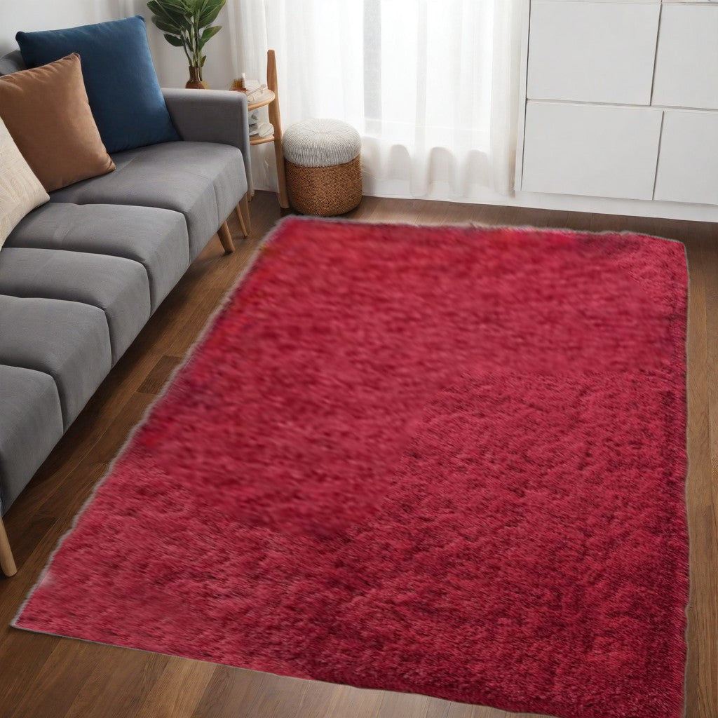 5' X 7' Red Shag Hand Tufted Area Rug