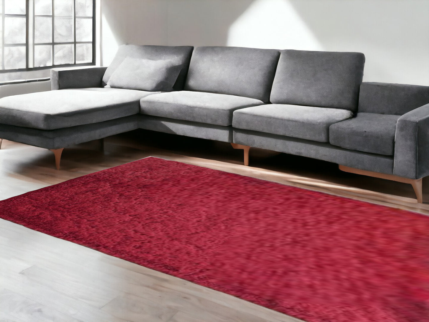 5' X 7' Red Shag Hand Tufted Area Rug