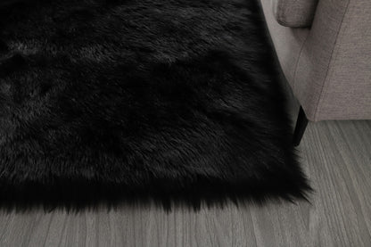 5' X 7' Charcoal Faux Sheepskin Shag Washable Area Rug