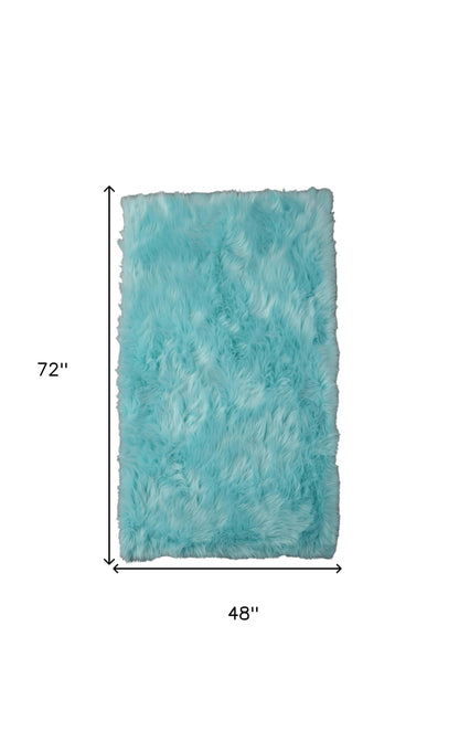 4' X 6' Turquoise Faux Sheepskin Shag Washable Area Rug