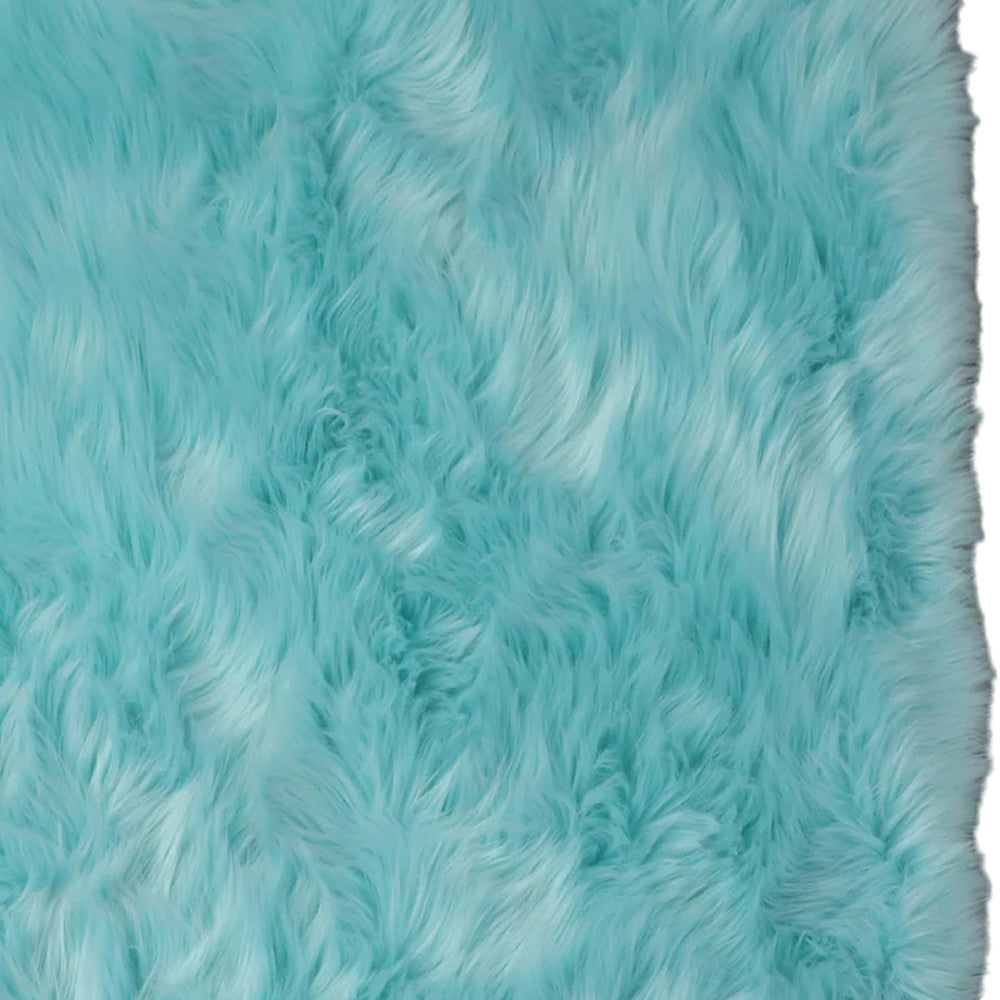 4' X 6' Turquoise Faux Sheepskin Shag Washable Area Rug