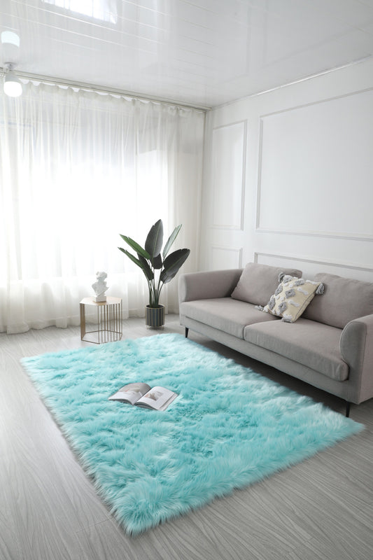 4' X 6' Turquoise Faux Sheepskin Shag Washable Area Rug