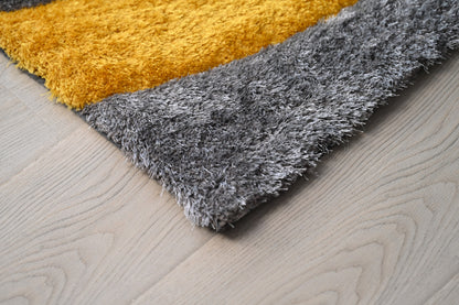 8' X 11' Gray and Yellow Shag Hand Tufted Area Rug