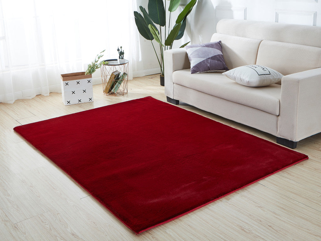 5' X 8' Red Faux Fur Shag Washable Non Skid Area Rug