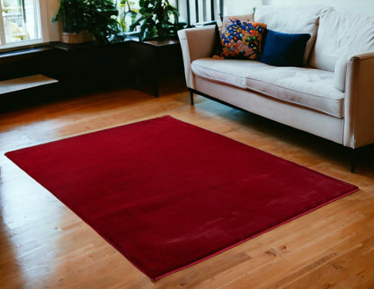 5' X 8' Red Faux Fur Shag Washable Non Skid Area Rug