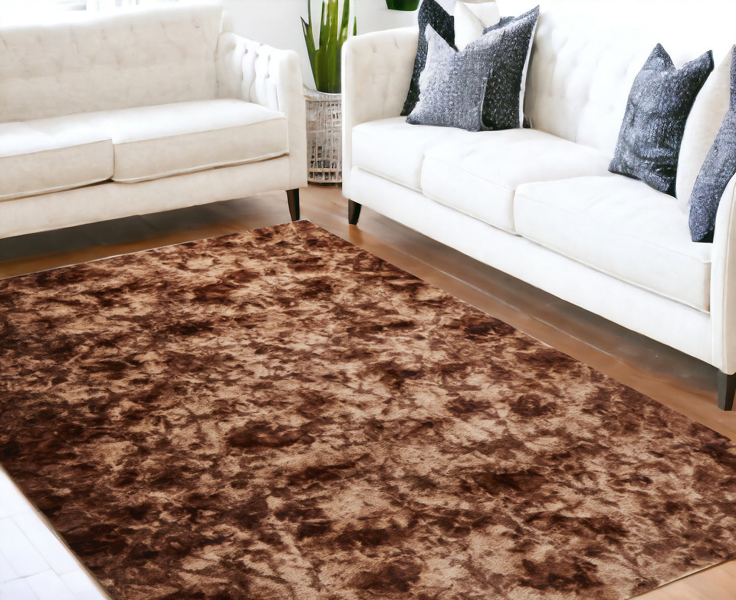 5' X 8' Brown and Bronze Faux Fur Shag Non Skid Area Rug