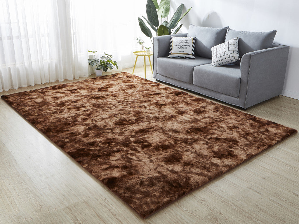 5' X 8' Brown and Bronze Faux Fur Shag Non Skid Area Rug