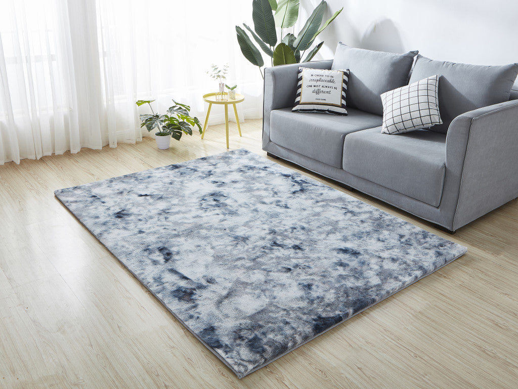 7' X 10' Gray and White FauX Fur Abstract Shag Non Skid Area Rug