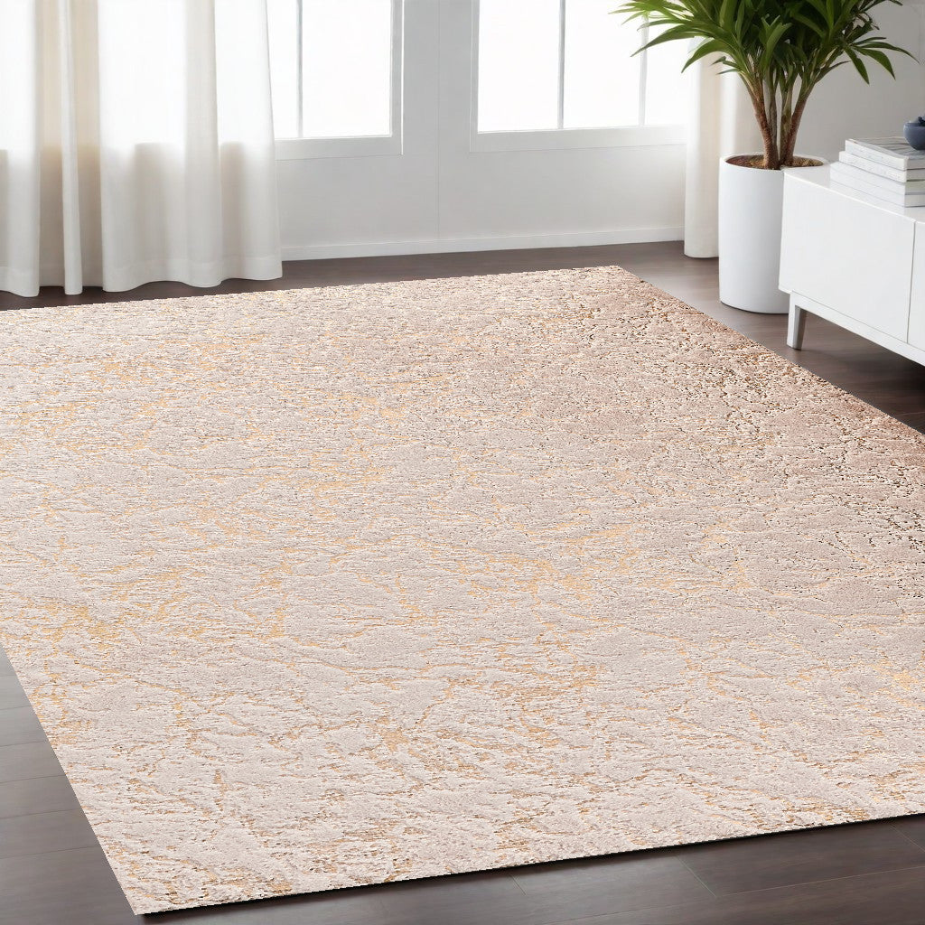 2' X 3' Beige and Gold Faux Fur Abstract Shag Non Skid Area Rug