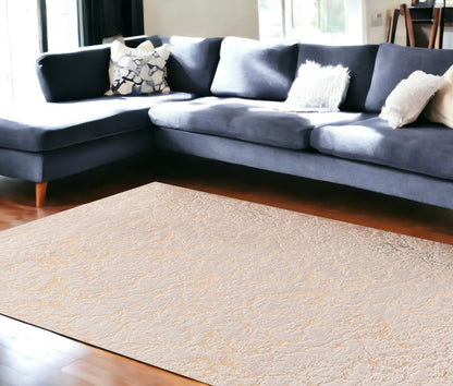 2' X 3' Beige and Gold Faux Fur Abstract Shag Non Skid Area Rug