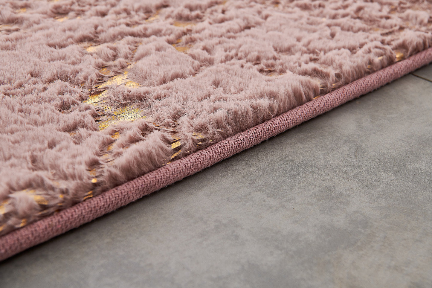 6' X 9' Pink and Gold Faux Fur Abstract Shag Non Skid Area Rug