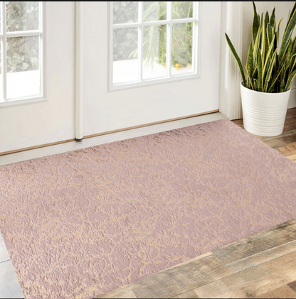 6' X 9' Pink and Gold Faux Fur Abstract Shag Non Skid Area Rug