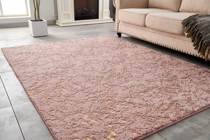 6' X 9' Pink and Gold Faux Fur Abstract Shag Non Skid Area Rug