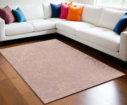 6' X 9' Pink and Gold Faux Fur Abstract Shag Non Skid Area Rug