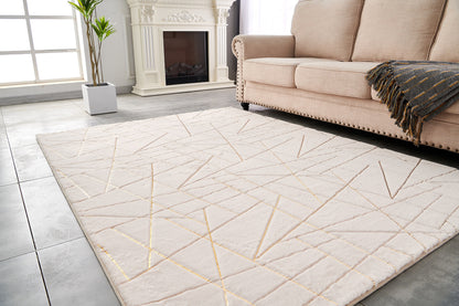 2' X 3' Beige and Gold Faux Fur Abstract Shag Non Skid Area Rug