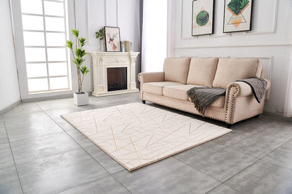 2' X 3' Beige and Gold Faux Fur Abstract Shag Non Skid Area Rug