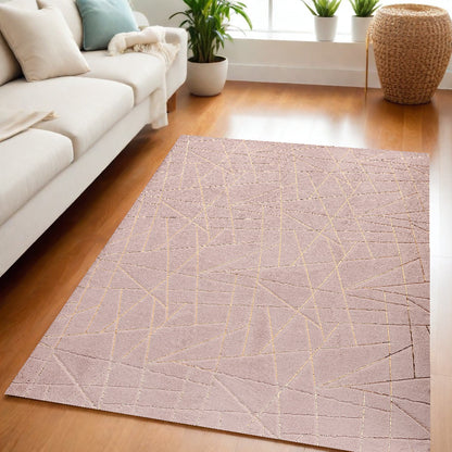 6' X 9' Pink and Gold Faux Fur Abstract Shag Non Skid Area Rug