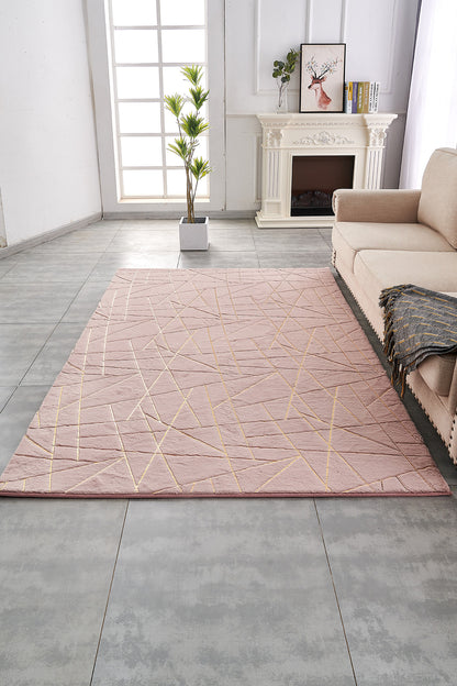 6' X 9' Pink and Gold Faux Fur Abstract Shag Non Skid Area Rug