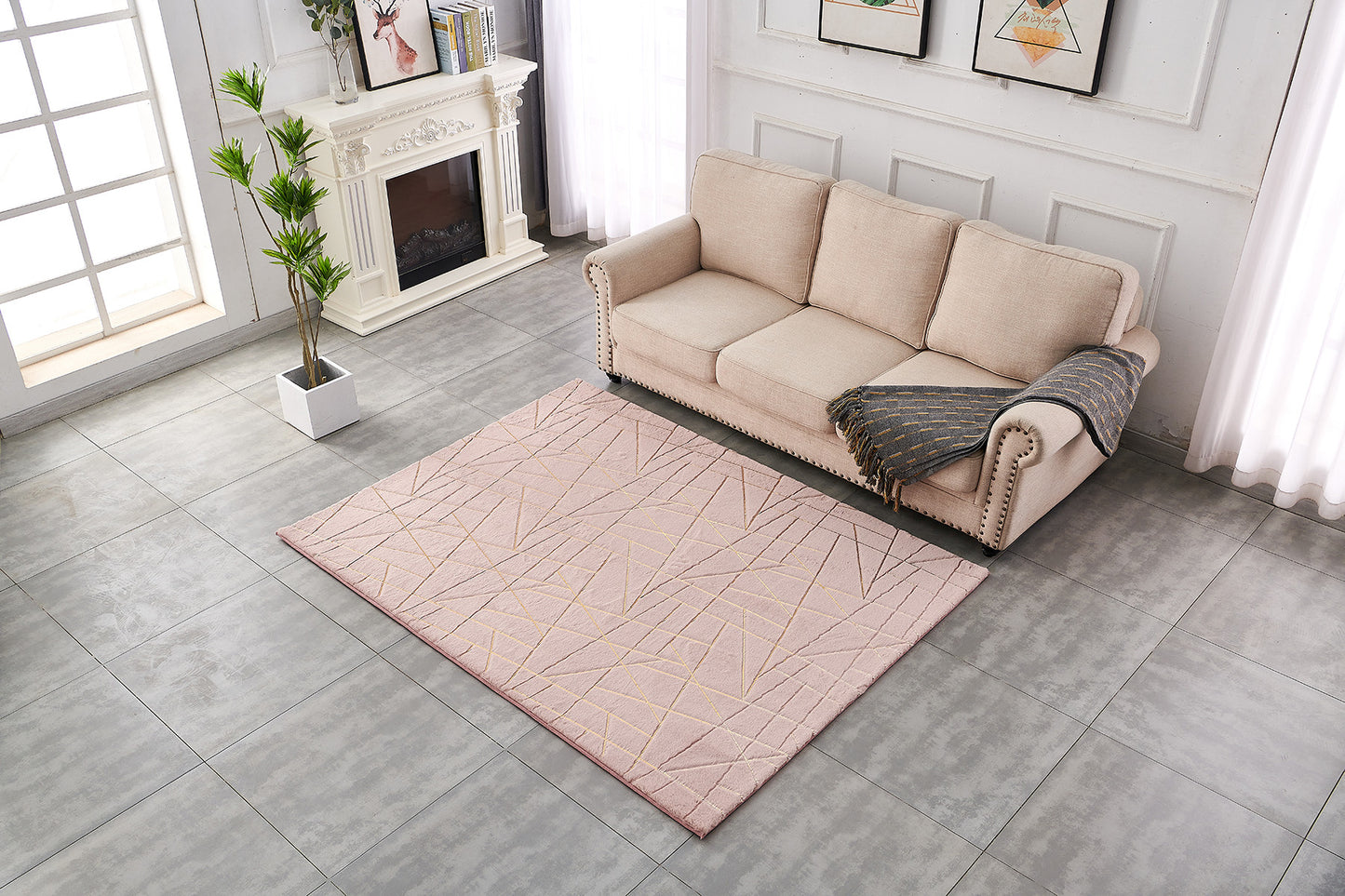 6' X 9' Pink and Gold Faux Fur Abstract Shag Non Skid Area Rug