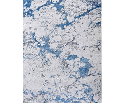 2' X 3' Blue and Silver Abstract Shag Printed Washable Non Skid Area Rug