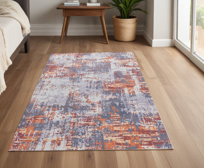 2' X 3' Gray and Brown Abstract Shag Printed Washable Non Skid Area Rug