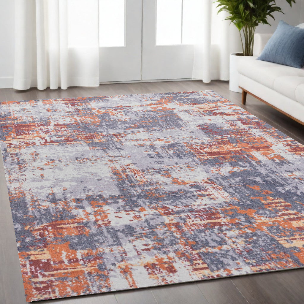 2' X 3' Gray and Brown Abstract Shag Printed Washable Non Skid Area Rug