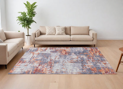 2' X 3' Gray and Brown Abstract Shag Printed Washable Non Skid Area Rug