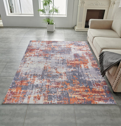 2' X 3' Gray and Brown Abstract Shag Printed Washable Non Skid Area Rug