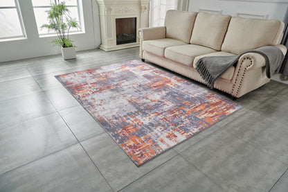 2' X 3' Gray and Brown Abstract Shag Printed Washable Non Skid Area Rug