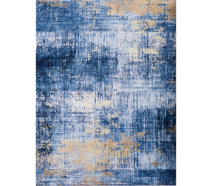 2' X 3' Blue and Gold Abstract Printed Washable Non Skid Area Rug