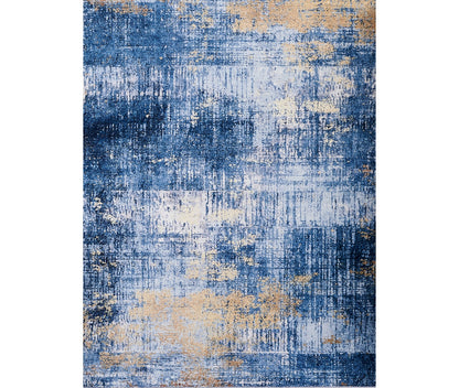 2' X 3' Blue and Gold Abstract Printed Washable Non Skid Area Rug