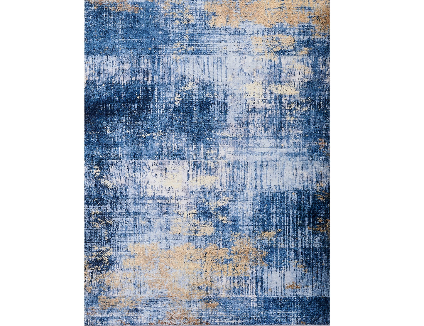 2' X 3' Blue and Gold Abstract Printed Washable Non Skid Area Rug