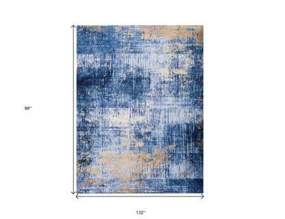 2' X 3' Blue and Gold Abstract Printed Washable Non Skid Area Rug